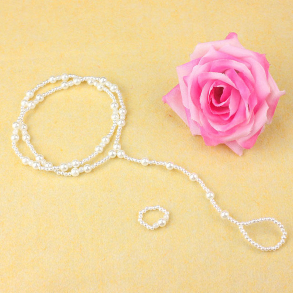 Stretch Pearl Anklets & Ring Set. Foot Bracelets. - Picture 3 of 6